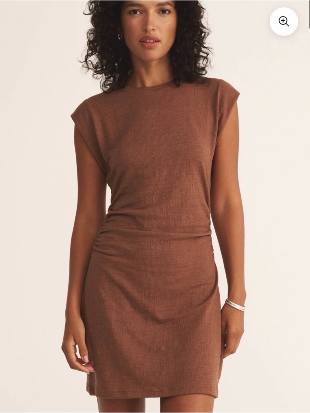 Z Supply Brown Cap-Sleeve Ruched Mini Dress